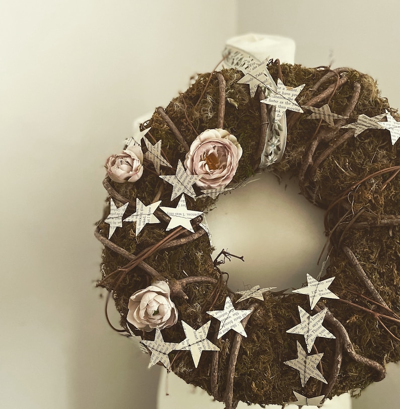 BOOK PAGE Garland, SUSTAINABLE Star Garland Book Nook Decor, Bookish Gift image 3