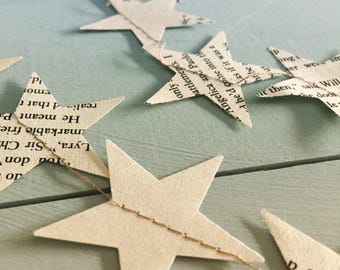 BOOK PAGE Garland, SUSTAINABLE Star Garland Book Nook Decor, Bookish Gift