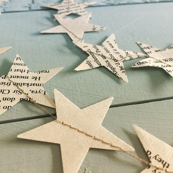 BOOK PAGE Garland, SUSTAINABLE Star Garland Book Nook Decor, Bookish Gift
