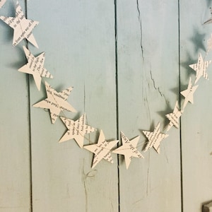 BOOK PAGE Garland, SUSTAINABLE Star Garland Book Nook Decor, Bookish Gift image 6