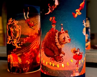 Vintage Paper Circus Art Paper Lantern  |  Carnival Tealight Candle Luminary Circus Luminary