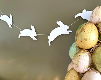 White Bunny Garland Bunting  |  Wall or Window Decoration | Nursery Wall Art | Lucky White Rabbits