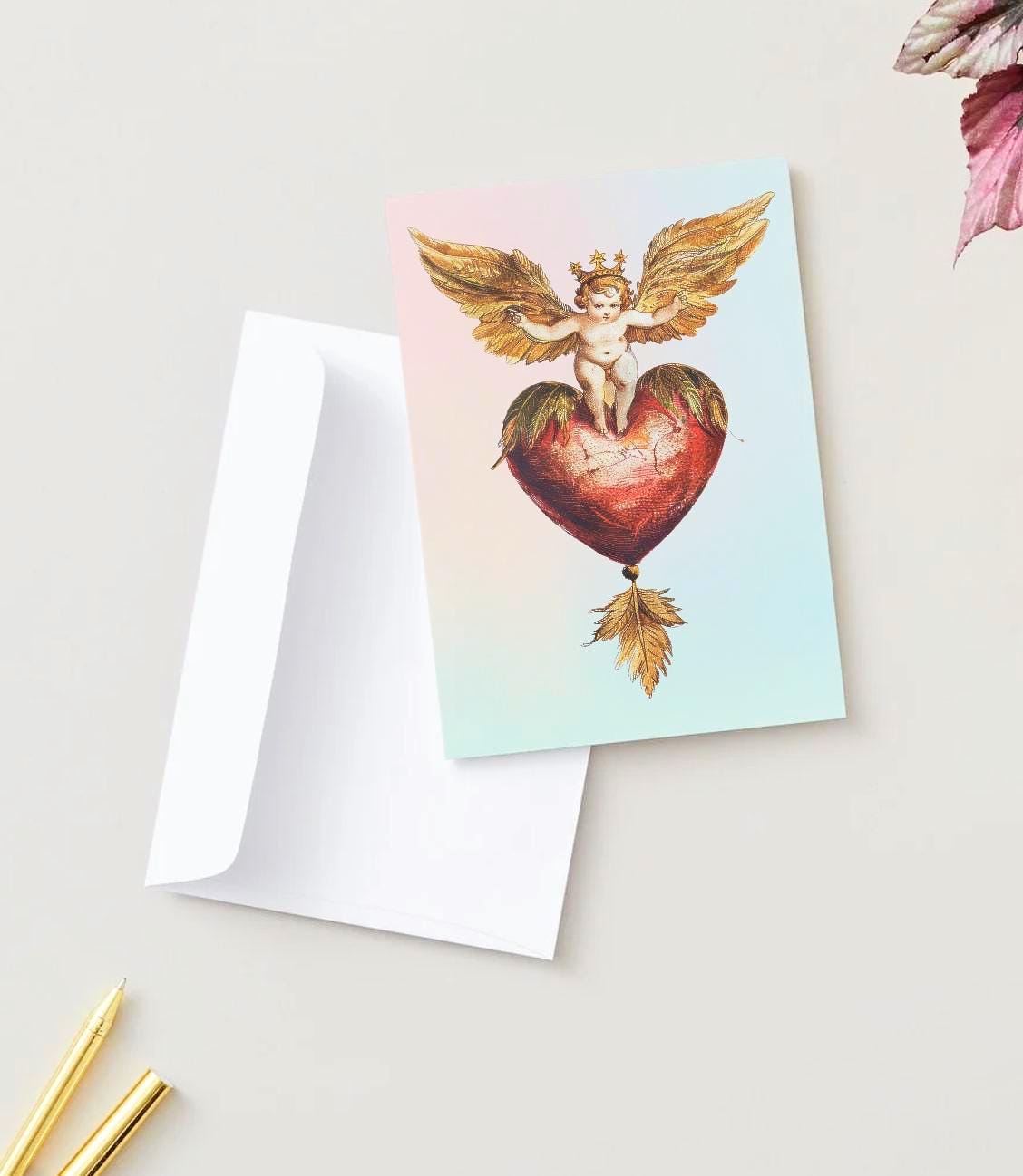 Blank Rococo Card Vintage Cherub Greeting Card: Rococo Heart, Romantic Blank Note Card - Etsy
