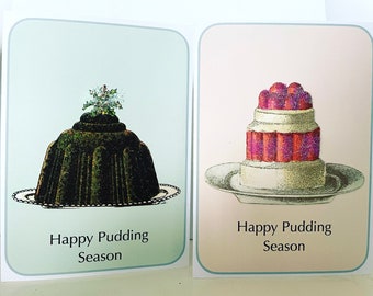 Funny Christmas Card Pack, Christmas Pudding, Vintage Handmade Holiday Pack 12