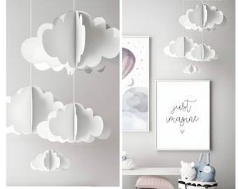 Witte 3D-wolk mobiel | Kinderkamerdecoratie | Babycadeau | Babydouchedecoratie