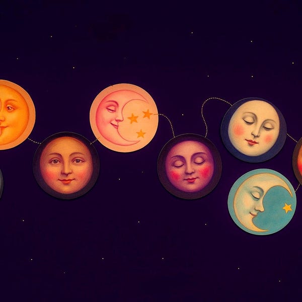 手作りの天体ムーンガーランド｜神秘的な壁アート｜魔女の月相装飾吊り下げアート