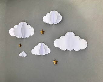 Nursery Clouds Stars Set, Stick on wall art nursery decor