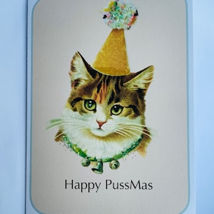 Grappige kerstkaart voor de feestdagen van de kat | Handgemaakte kaart voor kattenliefhebber