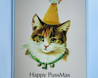 Funny Cat Holiday Christmas Card | Handmade Card for Cat Lover