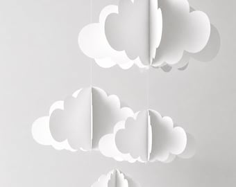 Cloud Nursery Decor | Floating 3D Paper Clouds | Neutral Baby Room Ceiling Decoration | Handmade Cloud Mobile