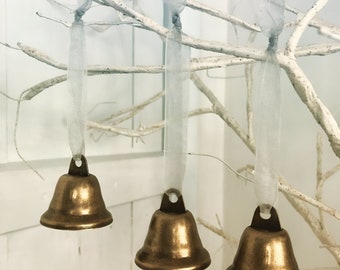 Vintage Christmas Bauble Bells, Gold Ringing Bells for Christmas Tree