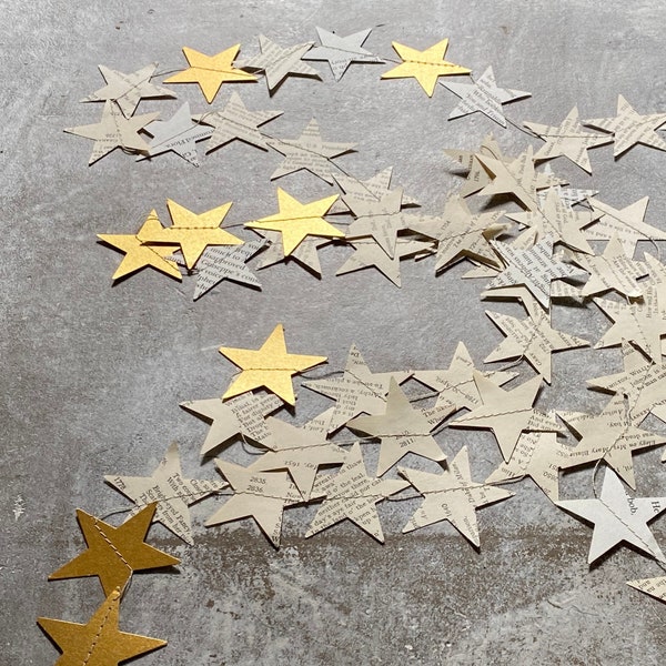 Vintage Star Garland  |  gold and book page paper sustainable decor  |  book lover gift