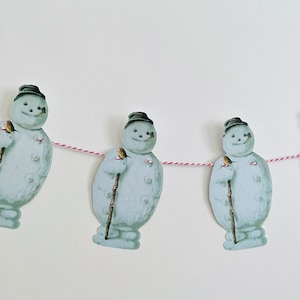 Snowman Garland | Handmade Nostalgic Vintage Christmas Holidays, Hearth Fireplace Decor, Wall Decor