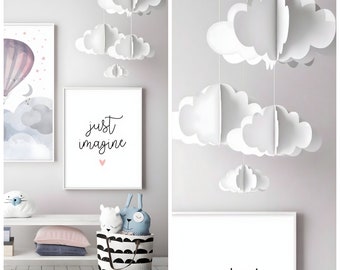 Mobile Cloud blanc pour chambre d'enfant | Art mural moderne pour chambre de bébé | Décoration neutre