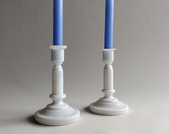 A beautiful and very rare pair of early nineteenth-century opal glass candlesticks