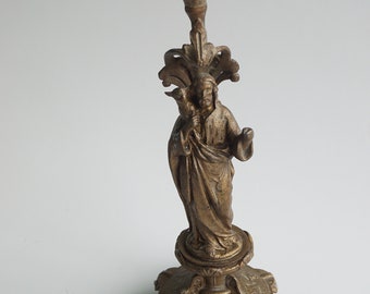French nineteenth century candlestick of Christ as good shepherd