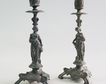 Two elegant, French, 19th century candlesticks representing the muses Erato and Thalia, c. 1870