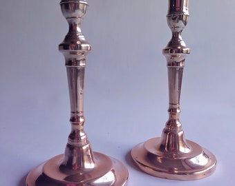 Elegant pair of copper French candlesticks ca 1850