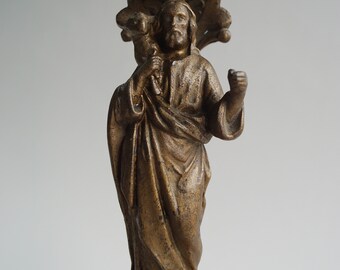 French nineteenth century candlestick of Christ as good shepherd