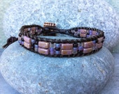 Mix Beaded Bracelet, Leather Bracelet, Mosaic Beaded Bracelet, Bohemian, Friendship, Pewter Button
