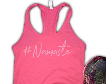 Women's Namaste Cute Yoga Racerback Tank Top - yoga lover gift, gift for yogi, yoga teach gift, yoga sayings tank, workout tank, hot yoga
