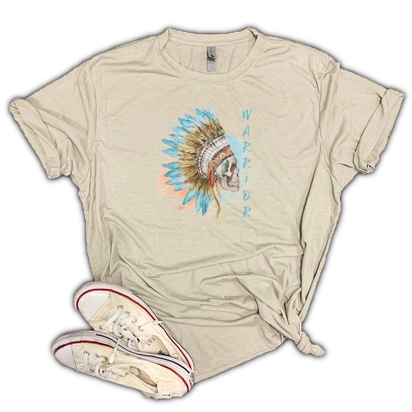 Indian Chief Warrior Motivational Unisex Soft Blend Shirt - chemise indienne crâne coiffure, aquarelle t-shirt indien, chemise d’entraînement, chemise de gym