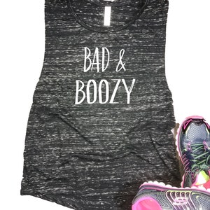 bridesmaids shirts, bad and boozy, bachelorette shirt, bad and boujee, rap lyrics, bridal party, drinking shirt, day drinking, drinking tank
