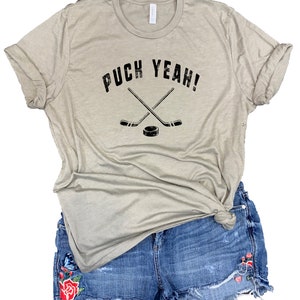 Puck Yeah Hockey Unisex Relaxed Fit Stone Gray Triblend Tee - hockey girl - funny hockey shirt - hockey fan gift - hockey lover