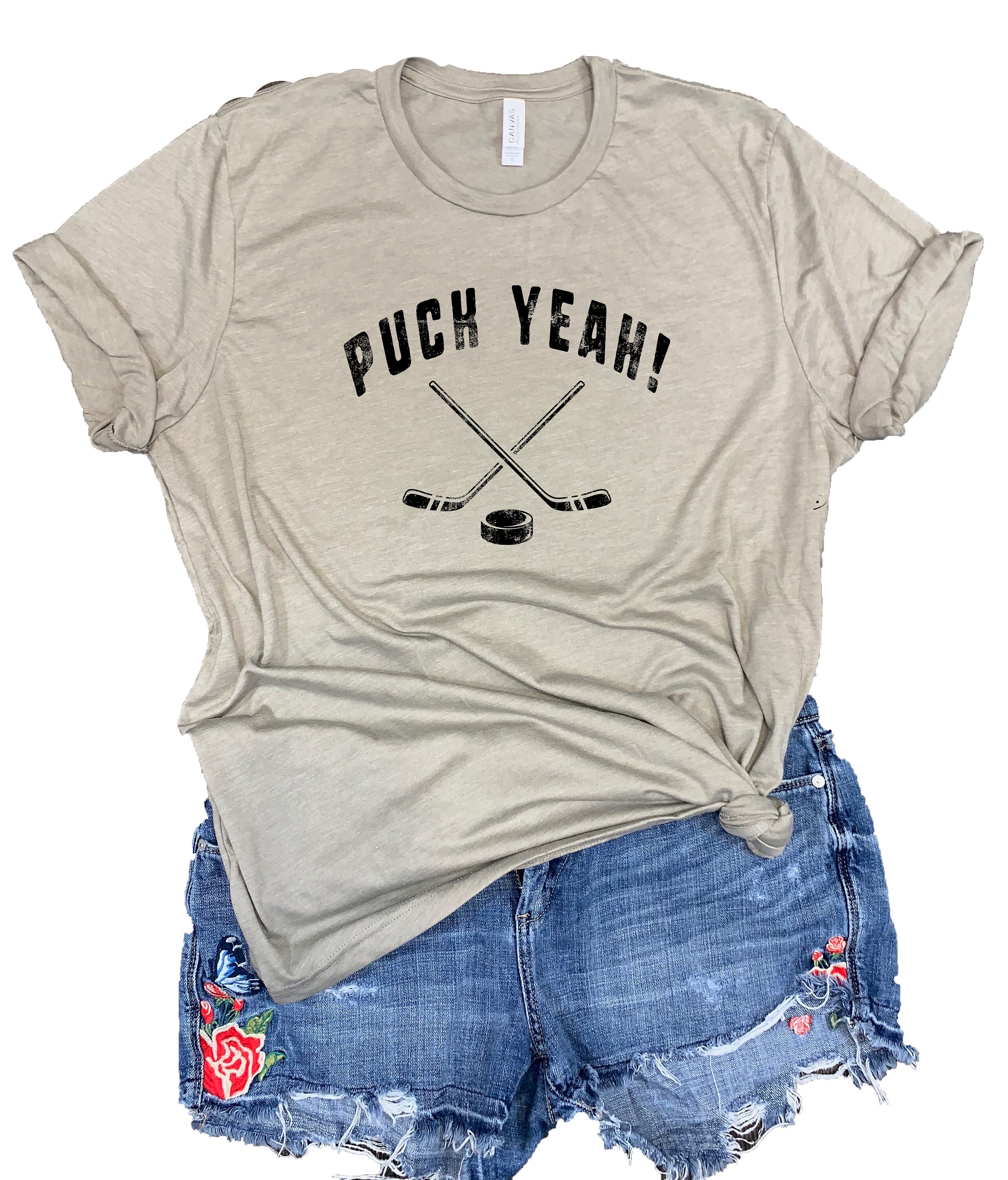 Puck Yeah Hockey Unisex Relaxed Fit Stone Gray Triblend Tee - Hockey ...