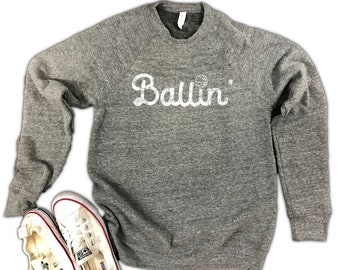 Ballin Basketball Unisex Triblend Fleece Sweatshirt - basketball fleece, basketball long sleeve, basketball gift, basketball lover