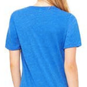 May include: A royal blue short-sleeved t-shirt with a relaxed fit.