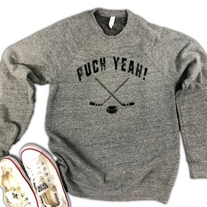 Puck Yeah Hockey Unisex Triblend Fleece Sweatshirt - hockey girl gift, hockey fleece, funny hockey sweatshirt, hockey game sweatshirt