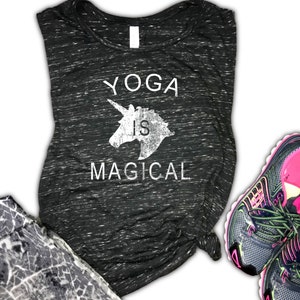 Yoga is Magical Women's Muscle Tank - Funny Yoga Tank - Chaturanga - Downward Dog - Plank - Workout Tank - Fitness Tank