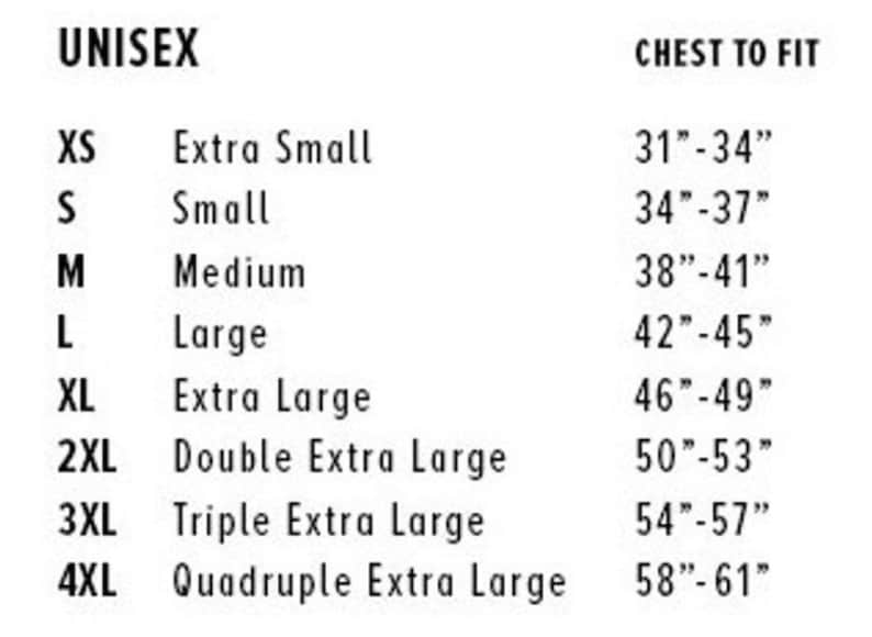 Puede incluir: Un gr&aacute;fico blanco con texto negro que detalla las tallas de pecho unisex. Las tallas van desde Extra Small (79-86 cm) hasta Quadruple Extra Large (147-155 cm). El gr&aacute;fico est&aacute; dise&ntilde;ado para ayudar a los clientes a encontrar la talla correcta.