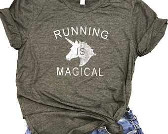 Running is Magical Unicorn Unisex Relaxed Fit Soft Blend Tee - marathon shirt - running shirt - 5k shirt - funny running shirt