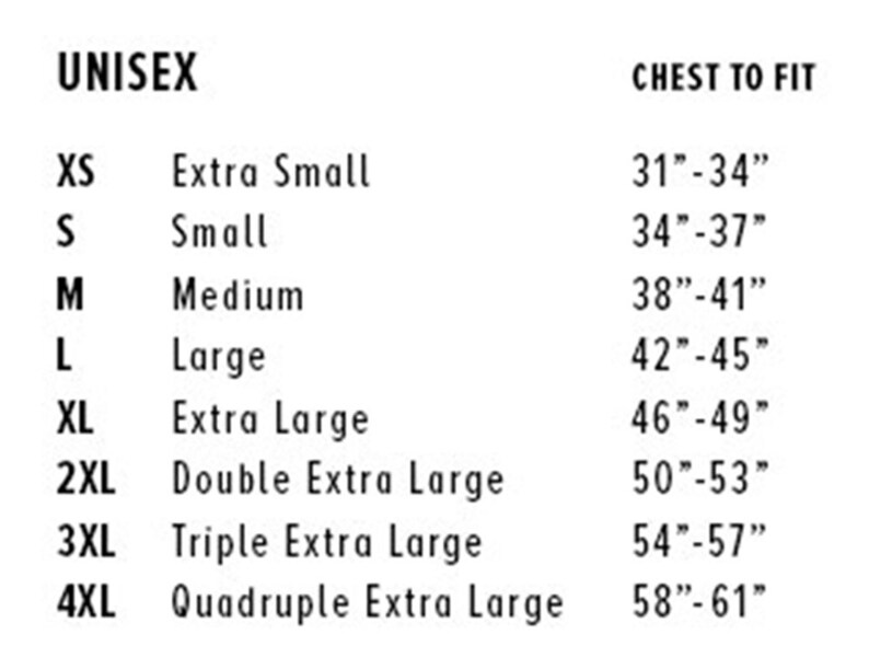 Puede incluir: Un gr&aacute;fico blanco con texto negro que detalla las tallas de ropa unisex. Las tallas van desde XS (79-86cm de pecho) hasta 4XL (147-155cm de pecho). El gr&aacute;fico incluye nombres de tallas como Small, Medium, Large y Extra Large.