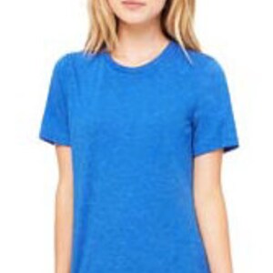 May include: A blue short-sleeved t-shirt with a relaxed fit.