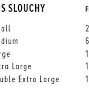 May include: Size chart for women's slouchy clothing. The chart shows sizes S, M, L, XL, and 2XL with corresponding US women's clothing sizes and fits.