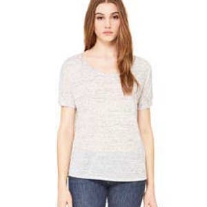 May include: A white short-sleeved t-shirt with a relaxed fit and a scoop neck.