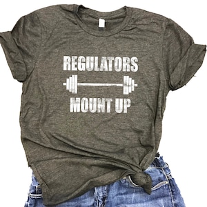 Regulators Mount Up Barbell Workout Unisex Relaxed Fit Dark Gray Soft Blend Tee - Funny workout tee - gym tee - workout gift - throwback tee