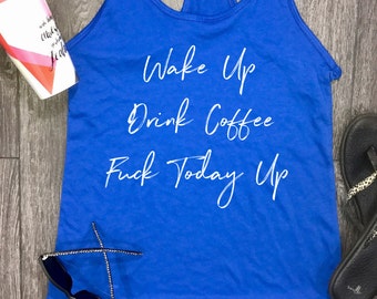 tank tops for women, wake up drink coffee, racerback tank, womens tank top, workout clothes for women, stylish tank, yoga clothes, tank top
