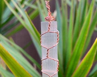 Wire Wrapped White Selenite Stick Wand Bar Pendant Necklace  - Unique Boho Crystal Jewelry - Healing Crystals - Gift For Her - I1267