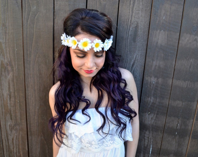 Flower Headband Daisy Headband White Daisies Hippie Etsy