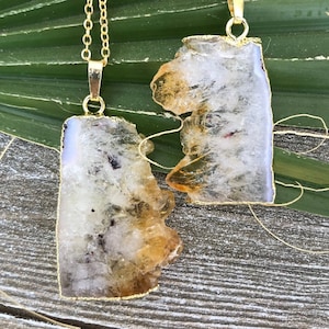 Citrine Druzy Slice Crystal Necklace - Gold Plated Citrine Slice Pendant - Crystal Necklace - Gift For Her