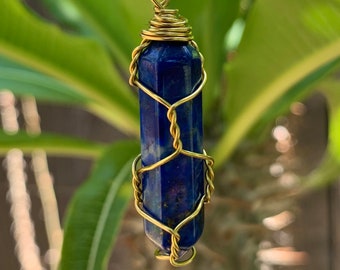 Wire Wrapped Lapis Lazuli Quartz Crystal Point Pendant Necklace  - Boho Crystal Jewelry - Healing Crystals - Gift For Her - I1241