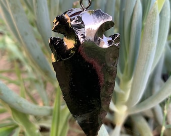 Gunmetal Plaqué Druzy Crystal Quartz Arrowhead Pendentif Collier - Gunmetal Plaqué Semi Precious Stone Arrowhead Collier - I1239