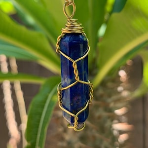 Wire Wrapped Lapis Lazuli Quartz Crystal Point Pendant Necklace  - Boho Crystal Jewelry - Healing Crystals - Gift For Her - I1241