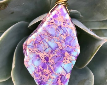 Purple Imperial Jasper Stone Necklace - Gemstone Necklace - Healing Minerals Stones - Boho Jewelry - I1131