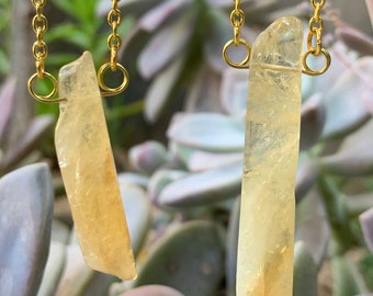 Unique Citrine Quartz Gemstone Stick Pendant Necklace - Yellow Citrine Crystal Jewelry - Healing Minerals Stones - Boho Jewelry - I1270