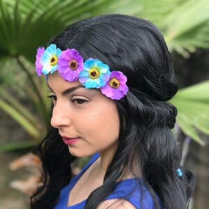 Blue Purple Cherry Blossoms Flower Headband - Hippie Festival Rave Headband - Wedding - Bridal - Bridesmaids - Flower Girl